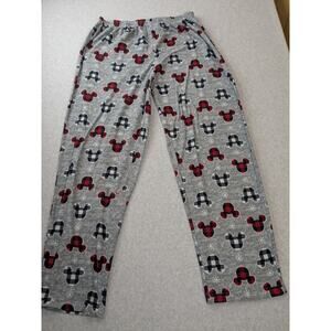 Mickey Mouse Disney Womans Pajama XL Pants Gray Plaid Fleece Lounge Pull On